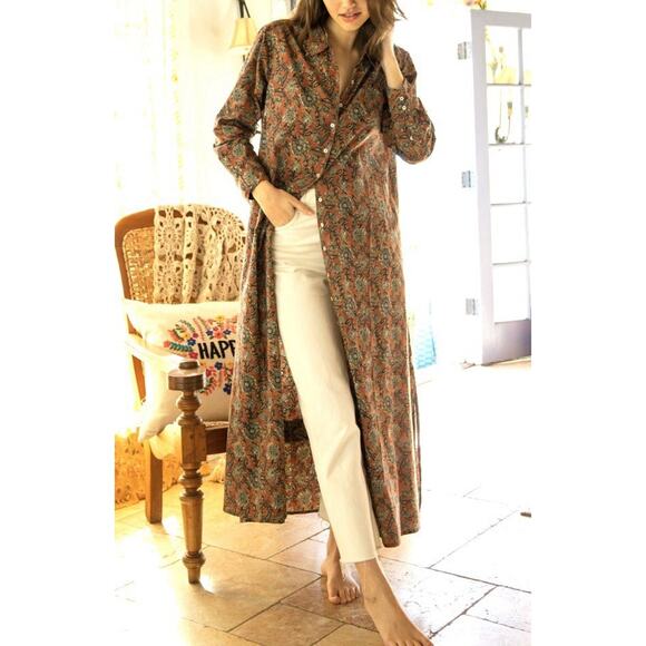 Natural Life Drew Floral Boho Maxi Shirt Dress Size M Rust Brown Cotton - Picture 1 of 10